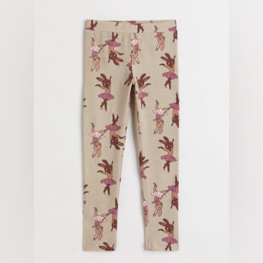 H&M Girls Cute Bunnies Tan Leggings NWOT